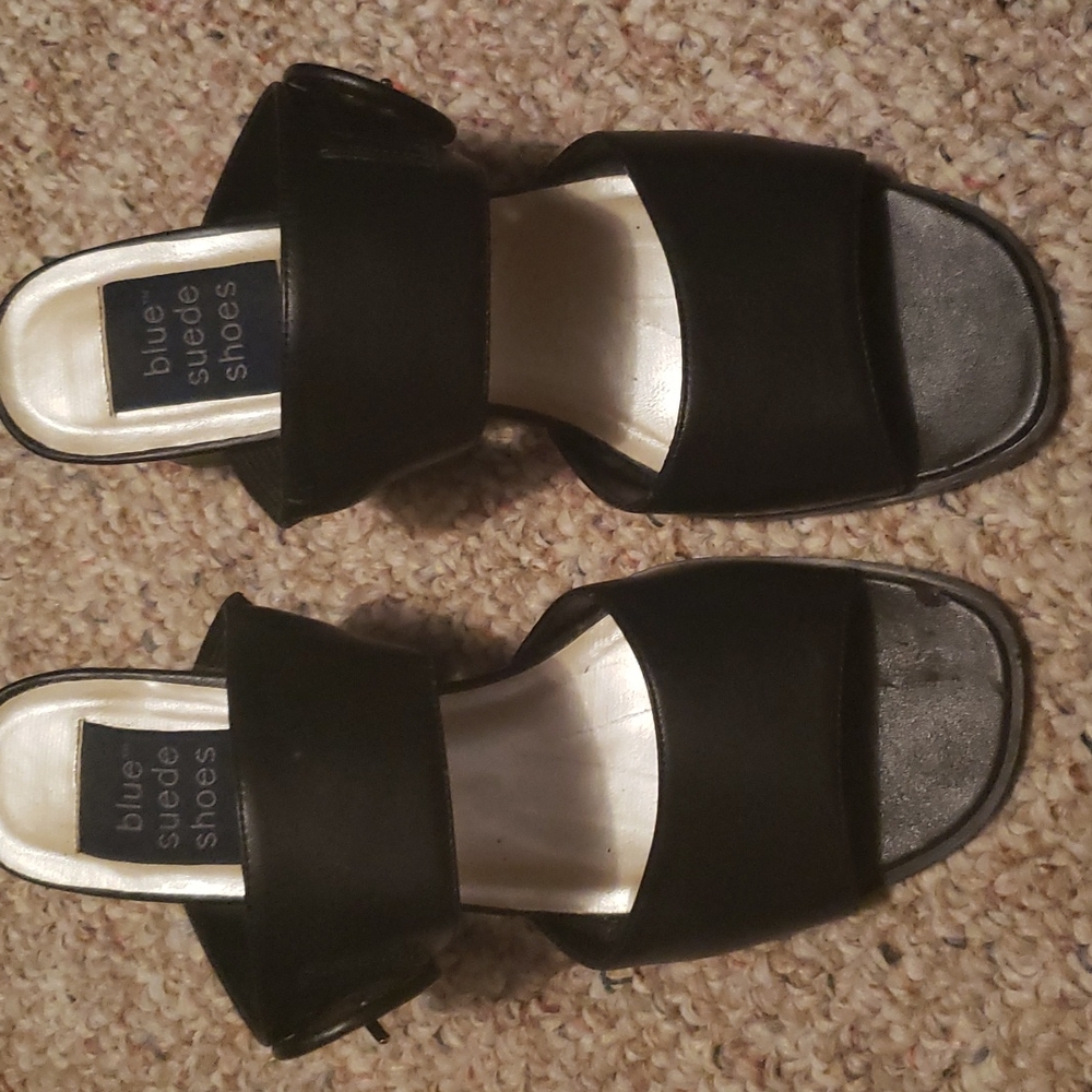 Blue suede shoes heels